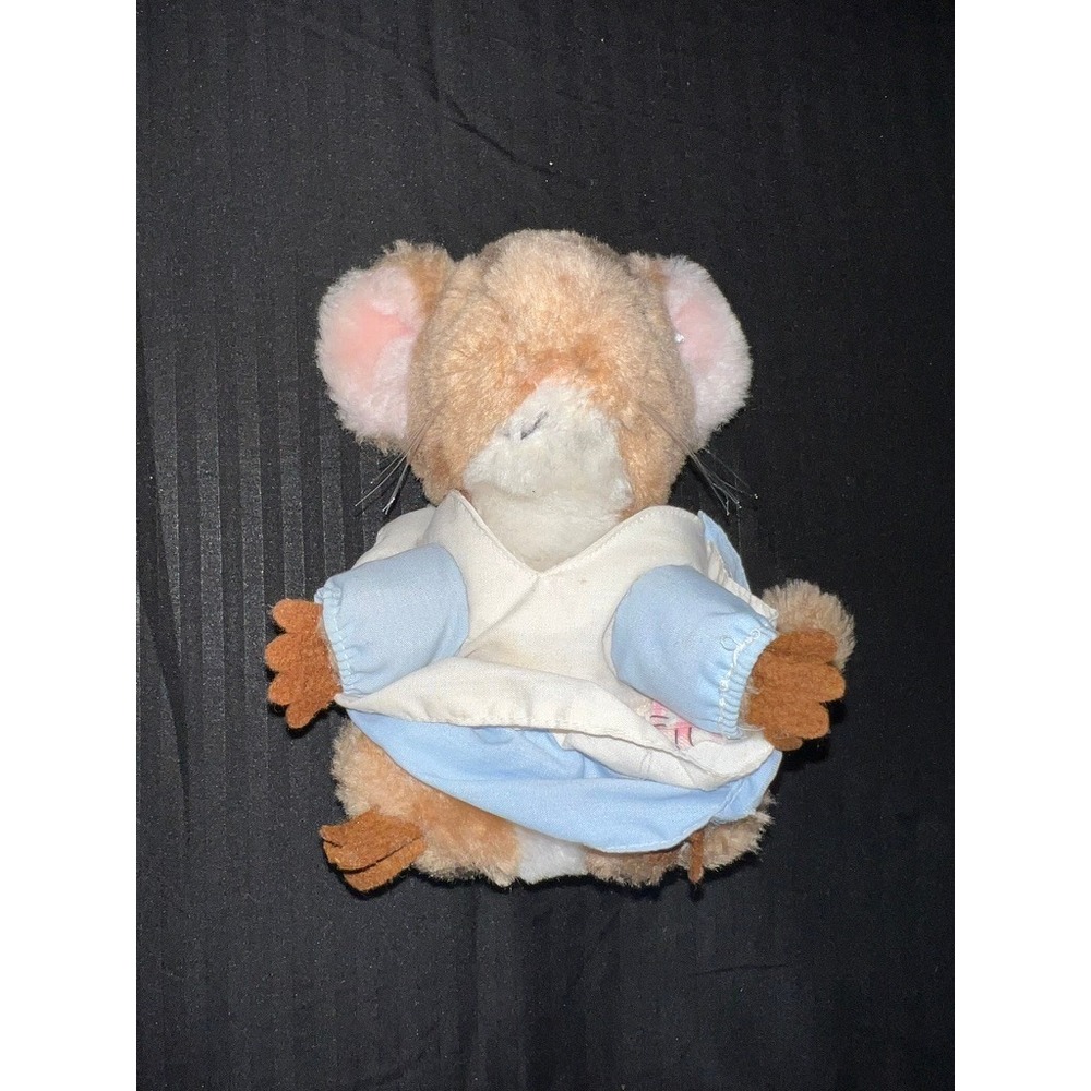 Vintage 1981 Dakin Mouse Plush Toy Tan Blue White 8"